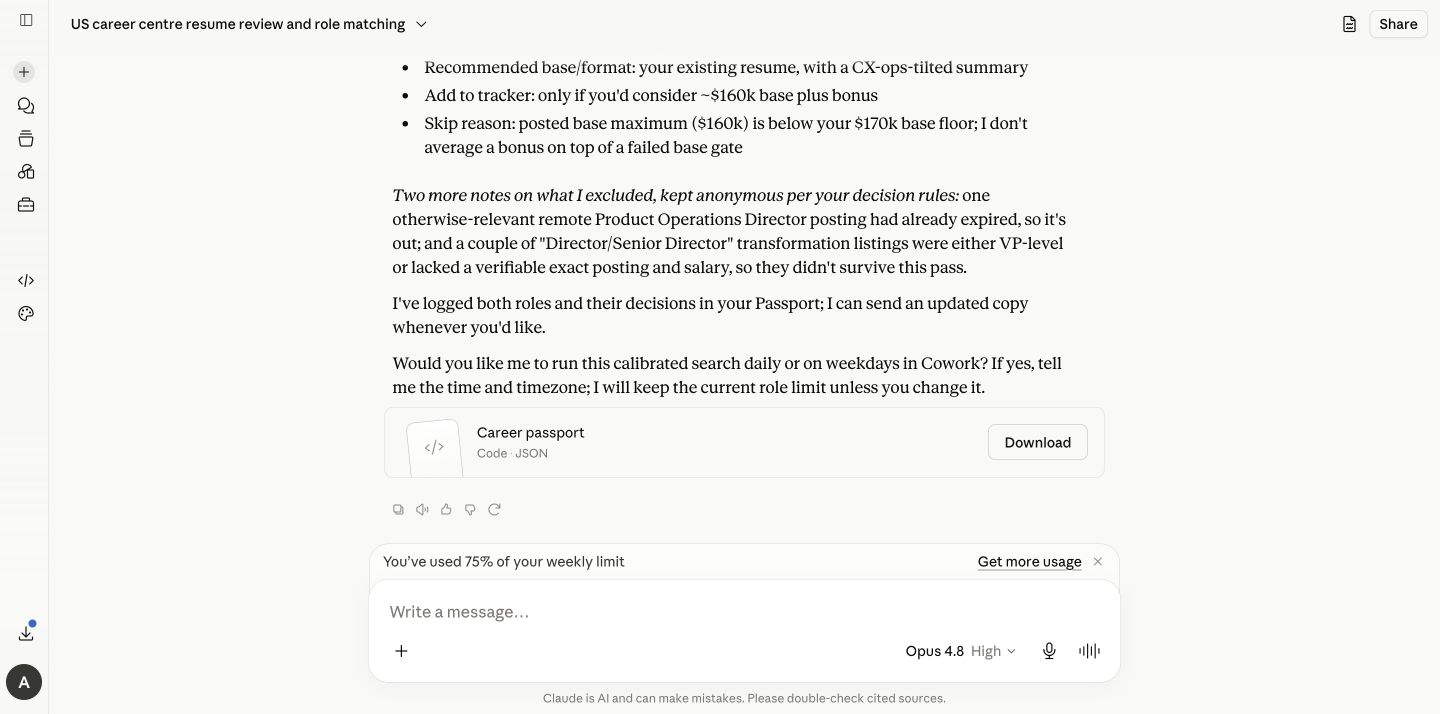 Career Centre offering a recurring Cowork schedule in Claude